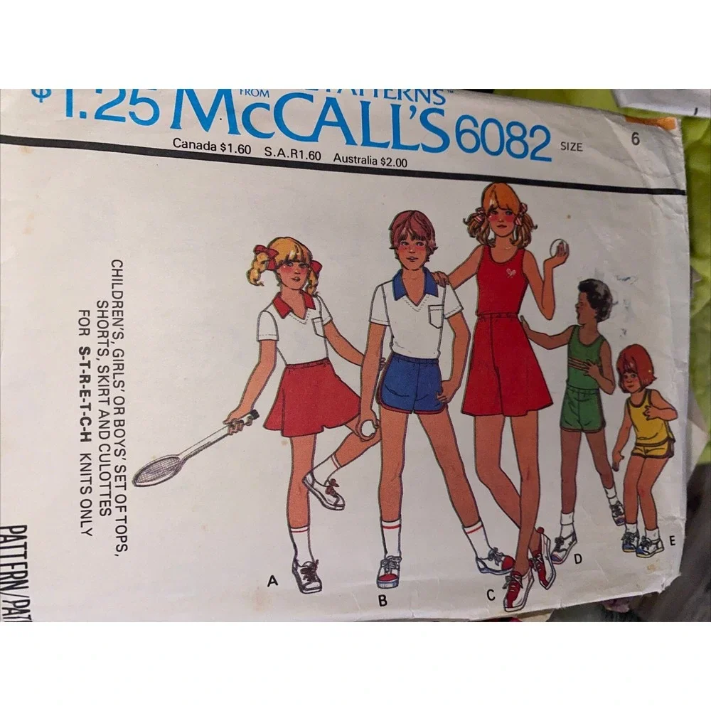 McCalls 6082 Sewing Pattern Kids Tops Shorts Skirt Culottes Size 6 Cut Vintage